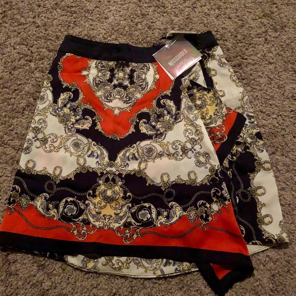 New Missguided Navy Print Side Drape Skirt